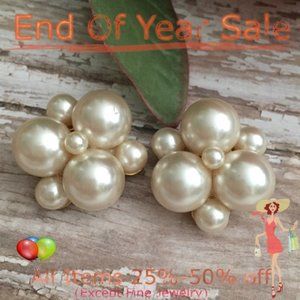 Vintage Faux Pearl Clip on Earrings 1.4”